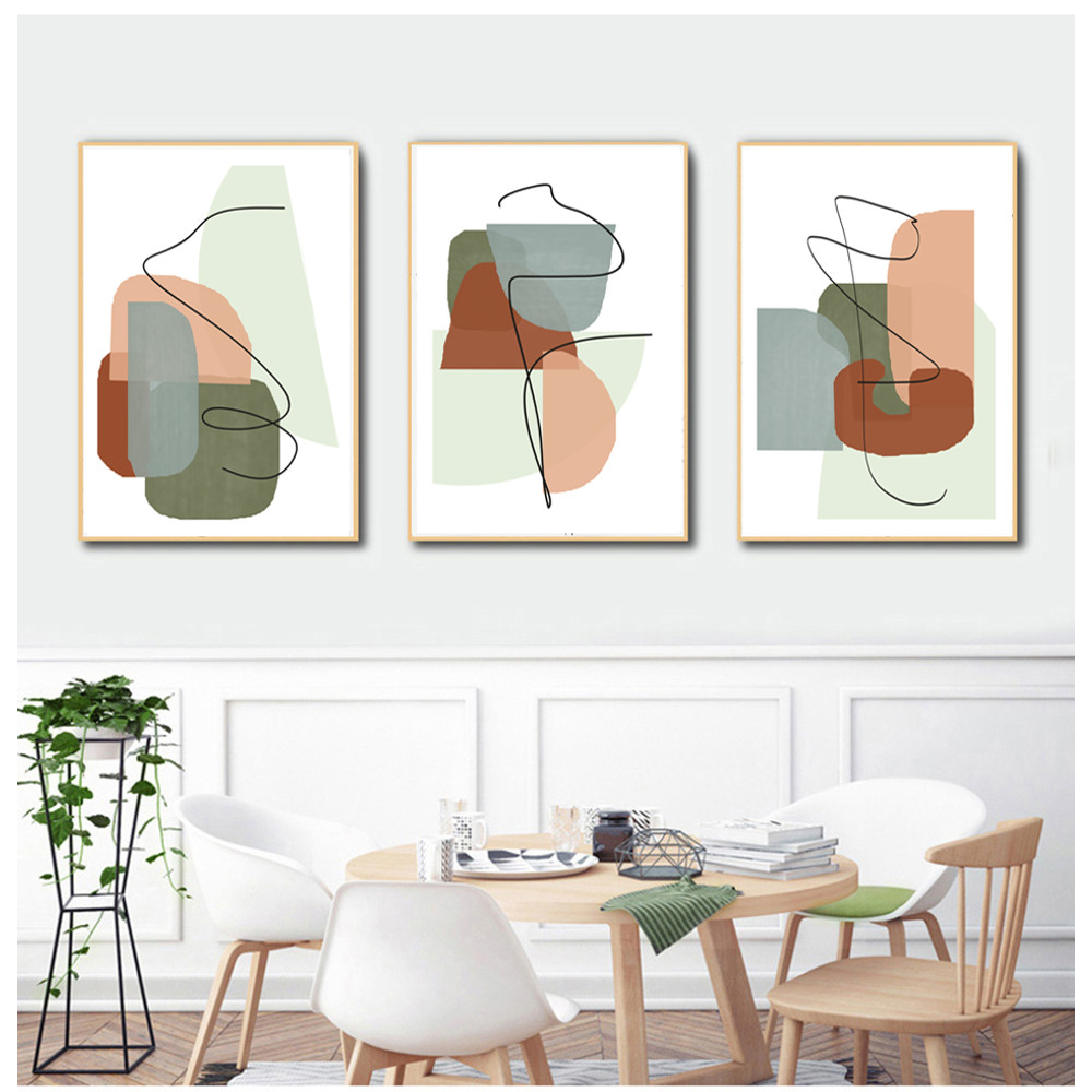 Three abstract modern posters in green-red tones