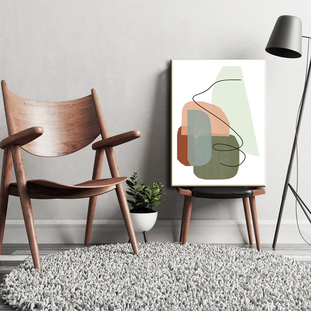 Three abstract modern posters in green-red tones