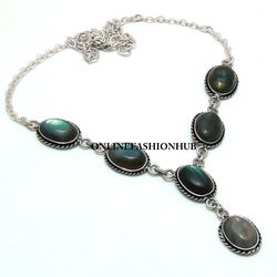 1 PC Labradorite Gemstone 925 Sterling Silver Plated Designer Necklace ,Handmade Awesome Bohemian Jewelry, Gift For Her
