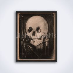 Girl and Skull in a mirror optical illusion gothic dark printable art print poster Digital Download