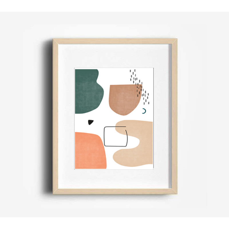 4 abstract posters in green and beige tones
