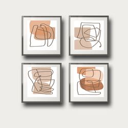 abstract line art modern artwork beige wall art set of 4 pictures downloadable prints scandi print mid century poster
