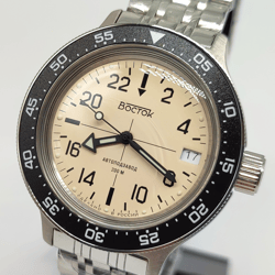 Vostok Amphibia 2431 24h 24 hour scale dial Polar Beige 720074 Brand New men's mechanical automatic watch