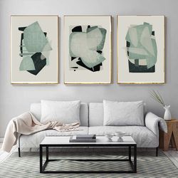 Abstract Green Art Prints Set Of 3 Digital Download Living Room Decor Abstract Shapes Posters Green Wall Art Large Art