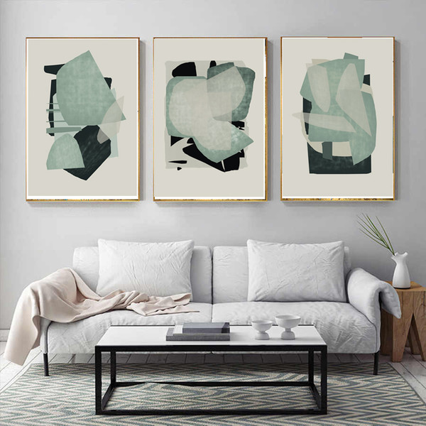 4 abstract posters in green tones