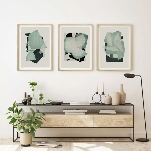 4 abstract posters in green tones