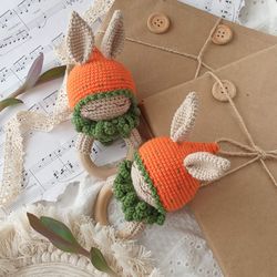 Crochet baby rattle pattern, crochet bunny baby rattle, amigurumi Easter bunny pattern, crochet amigurumi bunny rattle p
