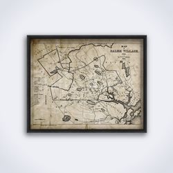 Salem Village 1692 map witch trials medieval inquisition witchcraft printable art print poster Digital Download