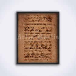 Johann Sebastian Bach Organ Concerto handwritten score printable art print poster Digital Download