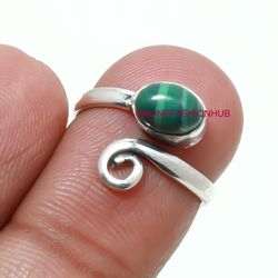 1 PC Green Malachite Gemstone Silver Plated Design Snake Ring, Fashion Ring Jewelry, Handmade Rings For Gift To Love