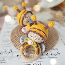 Crochet baby rattle patern, bee crochet patern, crochet rattle bee, amigurumi bee rattle, crochet toy pattern, bee toys