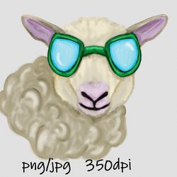 Digital download / Hand drawn, sheep with sunglasses