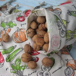 Set  Reusable Linen Cotton Produce drawstring Bags, Eco friendly kitchen Storage Vegetable Bag, Zero waste market bags