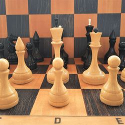 Luga big Soviet chessmen set (King 11.5 cm) - Wooden Russian vintage chess pieces large