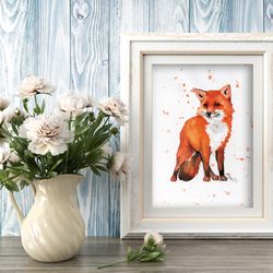 Fox Watercolor original fox painting 8x11 inches wall decor art by Anne Gorywine