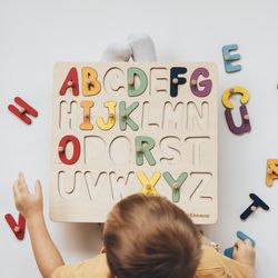 wooden alphabet for toddler, educational toys,  nursery decor, childrens toys, educational toys, learn letters puzzle