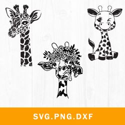 Giraffe Bundle Svg, Giraffe Flower Svg, Giraffe Svg, Animal Svg, Png Dxf File