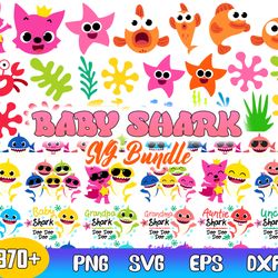 baby shark bundle svg, baby shark party svg, baby shark family svg, png dxf eps file