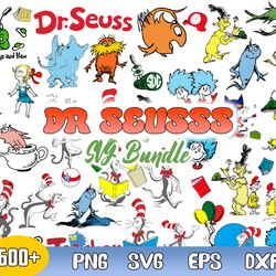 bundle dr. seuss svg, dr. seuss charater svg, cat in the hat svg, png dxf eps digital file