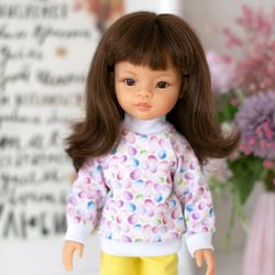 Easter doll outfit sweatshirt for Paola Reina doll, Siblies Ruby Red, Little Darling, 13 inch doll clothes colorful eggs