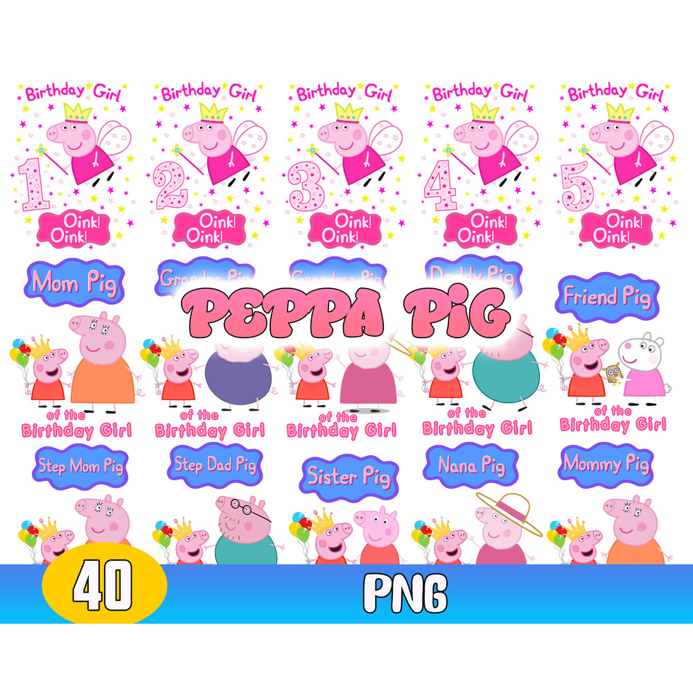 Peppa Pig Bundle Png, Peppa Pig Family Png, Peppa Pig Birthday Girl Png, Peppa Pig Clipart Bundle.jpg