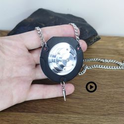 OOAK sci-fi necklace recycled Large cyberpunk necklace silver black Bearing necklace Cybertech necklace for men