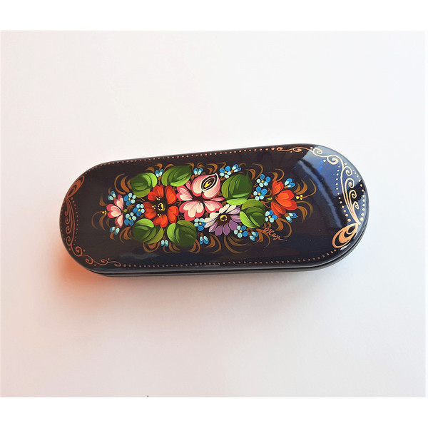 floral hand painted russian eyeglass case hard