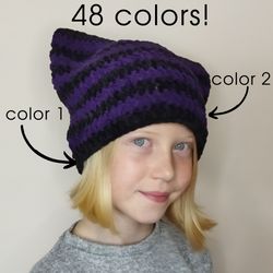 Striped beanie with ears Size S-M. 48 colors available! Cat ear beanie crochet Striped beanie with cat ears.
