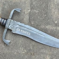 beautiful handmade damascus 18inch with leather sheath