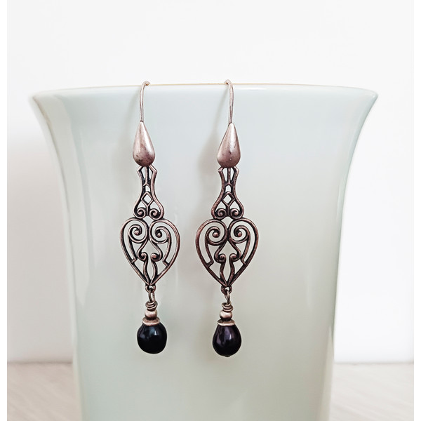 Boho Shabby chic Vintaj and Artisan Pewter permanent colored natural copper with cultured pearls beads  earrings