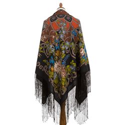 362-27 Authentic Pavlovo Posad Russian Shawl, beautiful floral soft wool warm multicolor scarf 148x148 cm, 58x58 inches