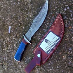 Damascus Bowie Knife Bowie Knife, 12.0", Damascus Steel Hunting Knife