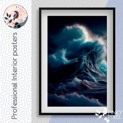 Unleash the Power of Nature: Stunning Stormy Waves Poster. Digital poster. Digital art. Digital Wall Art. JPG