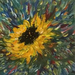 sunflower with acrylic paints, original painting, yellow sunflower