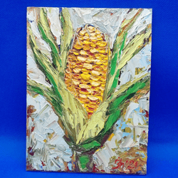 Corn 3D Painting Impasto Harvest Day Art Harvest Picture Gift Picture Farmer Original Oil Painting From Ukrainian Artist