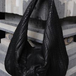 Big Soft Hobo Classy Sport Woman Stitched Bag | Purse Genuine Python Skin | Black Big Elegant Leather Designer Soft Bag