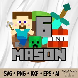 custom mine craft birthday svg, personalized birthday svg, birthday boy girl svg, birthday party svg, file digital downl