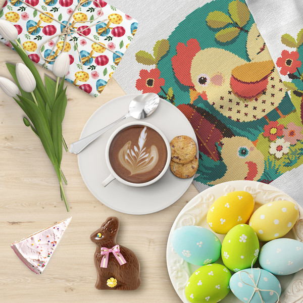 10 Easter cross stitch PDF pattern with chicks and chocolate eggs.jpg