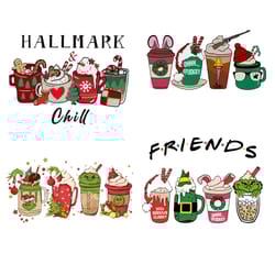 4 christmas coffee friennd bundle png, christmas coffee png