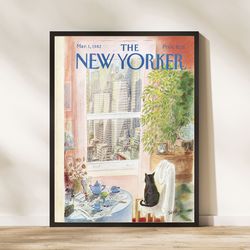 the new yorker magazine cover print march 1 1982, the new yorker poster, magazine cover, aesthetic room decor