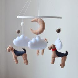 Baby mobile with puppies Airedale Terrier for Nursery decor, Dog crib mobile , Custom mobile
