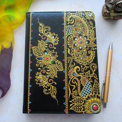 Hand painted planner A5, Paisley personalized notebook, Hardcover notebook for women, Lined notebook, Undated planner