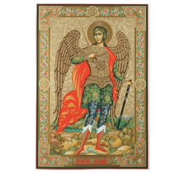 St. Michael the Archangel Story | Icon on pressed wood | Gold foiled | 19 x 13 inches (49 x 33 x 0,6cm)
