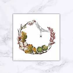 The charm of autumn Cross Stitch Pattern PDF Instant Download Wreath Cross Stitch