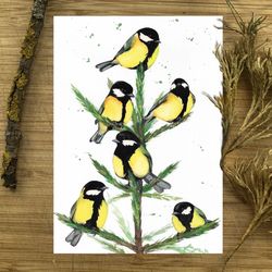 Great tit watercolor download poster, download printable tit wall decor, digital watercolor print by Anne Gorywine