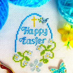 happy easter floral egg ornament cross stitch pattern pdf by crossstitchingforfun instant download, easter collection