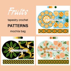 3 CROCHET PATTERNS / Tapestry crochet bag / wayuu mochila bag / SET Fruits - 72