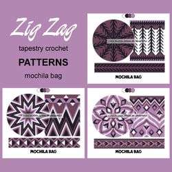 3 CROCHET PATTERNS / Tapestry crochet bag / wayuu mochila bag / SET Zig Zag - 73