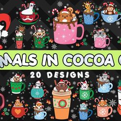 Christmas Cute Animals in X-mas Cup Bundle - SVG, PNG, DXF, EPS Files For Print And Cricut