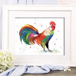 Rooster watercolor download poster, download printable cock wall decor, digital watercolor print by Anne Gorywine
